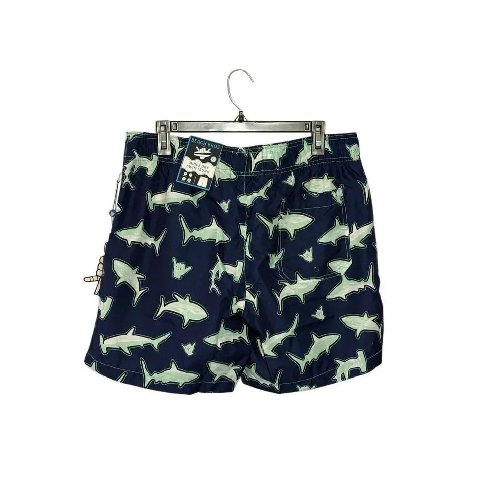 NWT Beach Bros “Scribble Shark” swim trunks in blue - XL